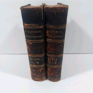 Antique 1861 Cyclopedia Of Biblical Literature Volume 1 & 2 10th Edition Leather